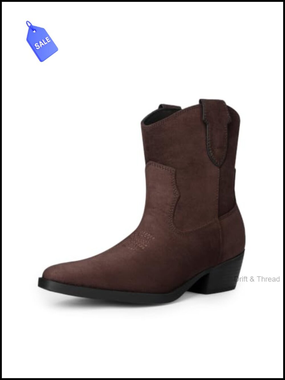 Western Ankle Boots Chunky Heel Faux Suede Pull-On Cowboy Booties Women